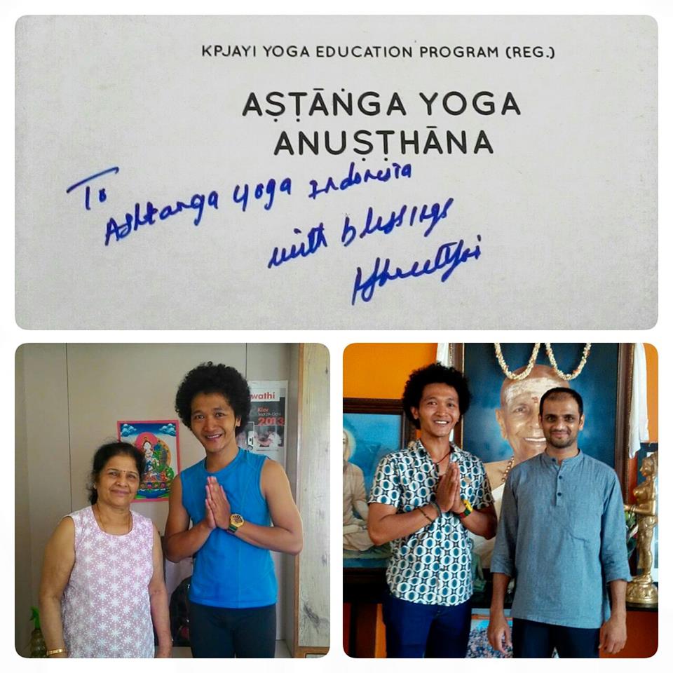 Noel dengan Ashtanga Yoga Guru Saraswathi Jois dan Sharath Jois